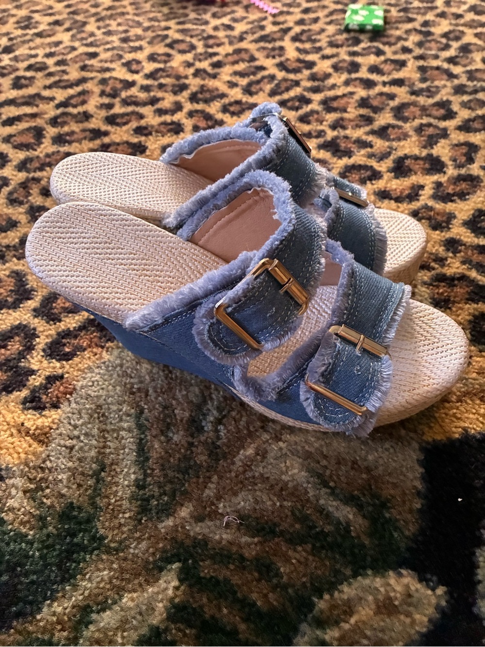 Blue denim silver buckle Slide Sandals